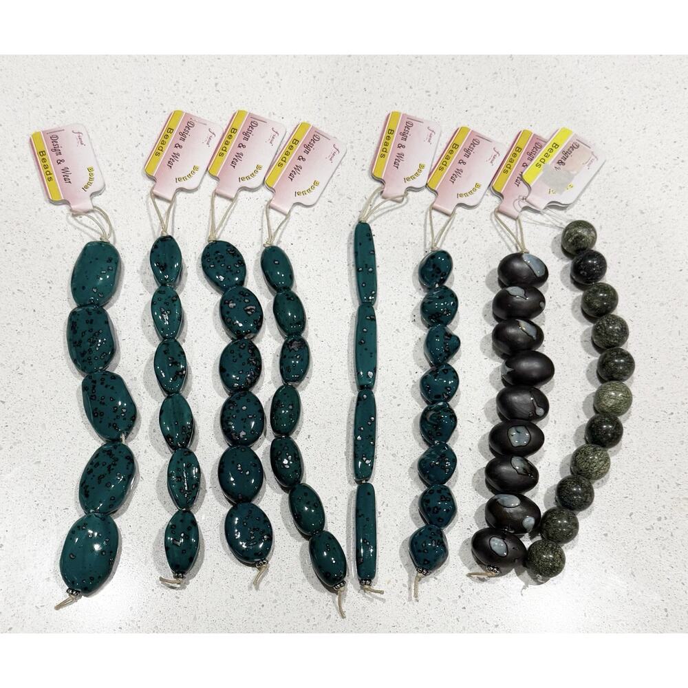 8 Strands Of Fancy Beads For Jewelry Making Turquoise Green Slate Shades